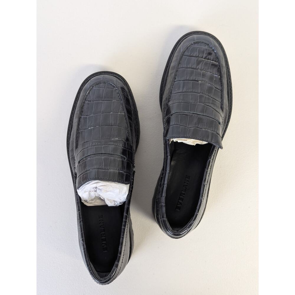 Black Croc-Embossed Lug Sole Loafers - Picture 3 of 6